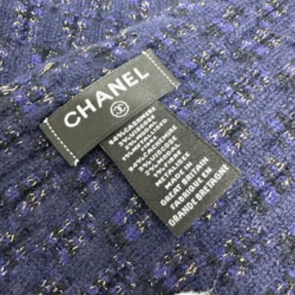 #106 CHANEL Coco Mark Braided Shawl Apparel Accessories Stole Logo Scarf Blue - Picture 3 of 9